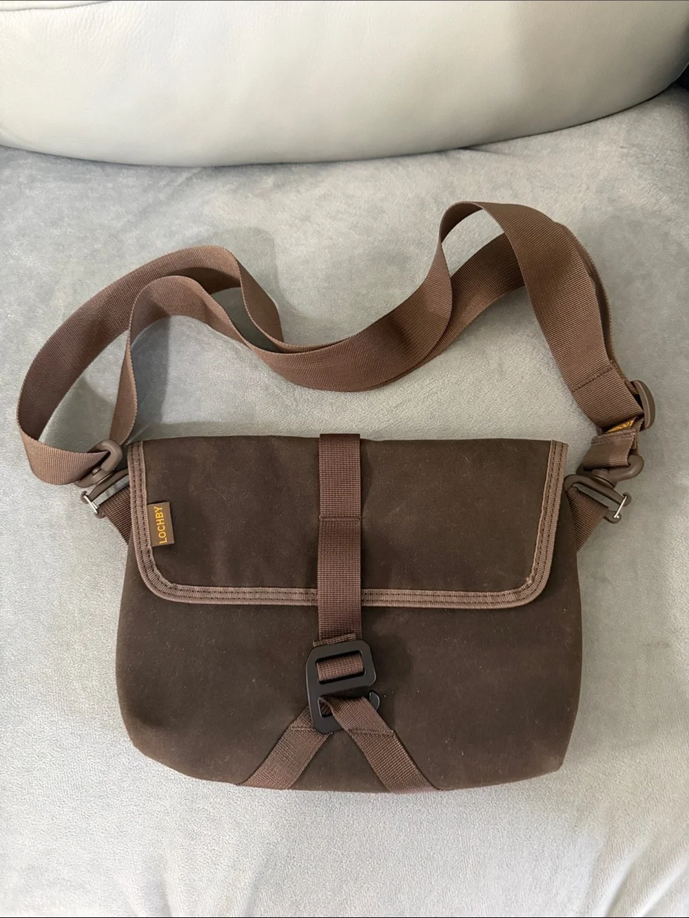 Brown Canvas Crossbody Field Sling Bag with Front Buckle Lochby